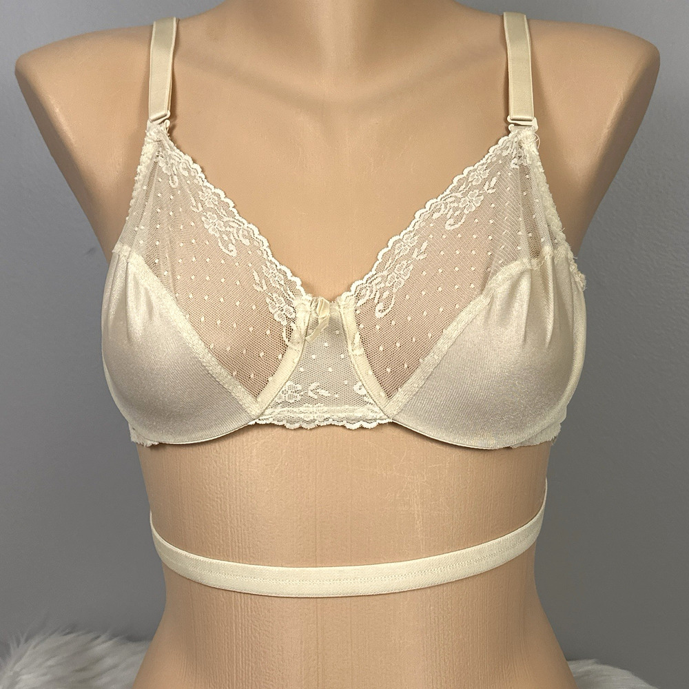 Vintage Backless by Smoothie Bra Size 34C 164 Beige Lace Satin 3 Way Convertible